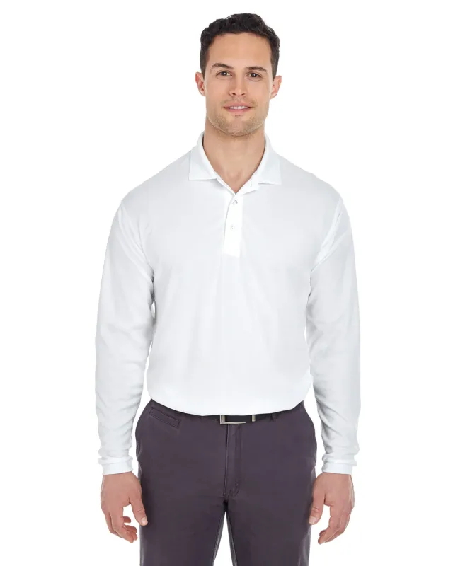 UltraClub Adult Cool & Dry Long-Sleeve Mesh Piqué Polo — view 2