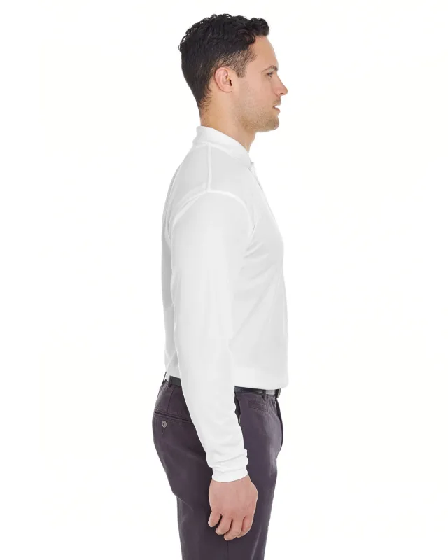 UltraClub Adult Cool & Dry Long-Sleeve Mesh Piqué Polo — view 4