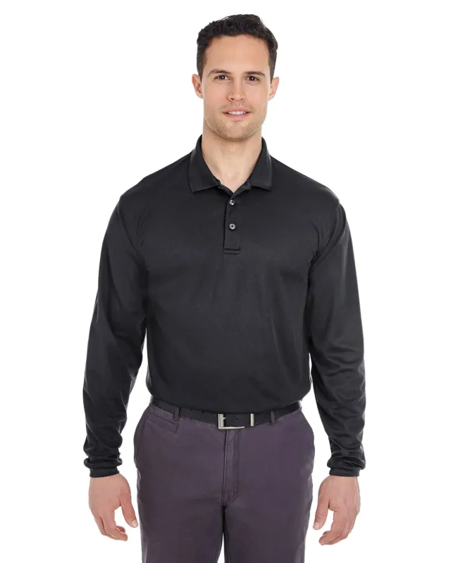 UltraClub Adult Cool & Dry Long-Sleeve Mesh Piqué Polo — view 6