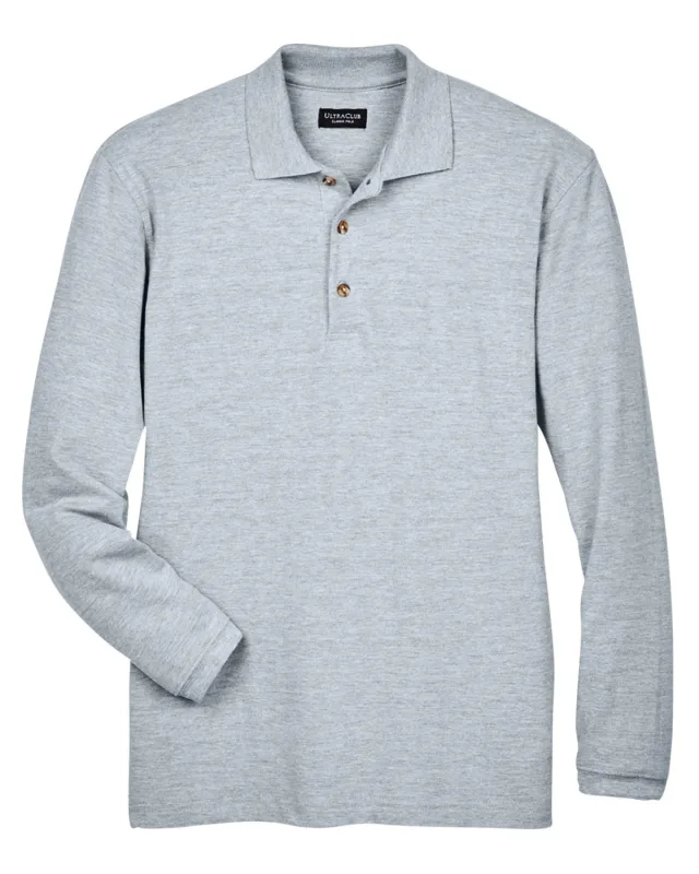 UltraClub Adult Long-Sleeve Classic Piqué Polo — view 10
