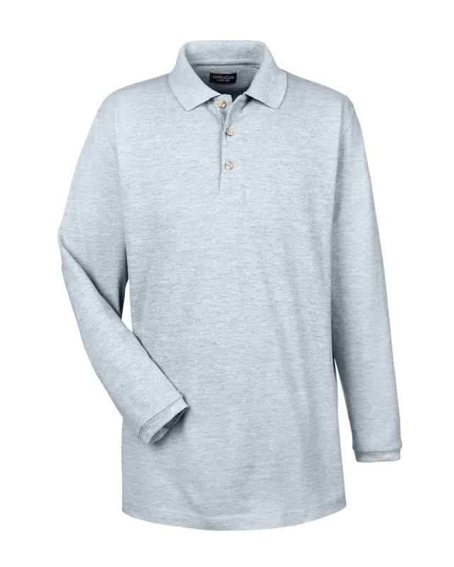UltraClub Adult Long-Sleeve Classic Piqué Polo — view 12