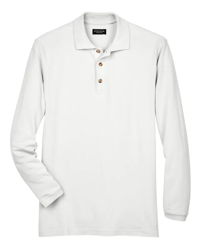 UltraClub Adult Long-Sleeve Classic Piqué Polo — view 3
