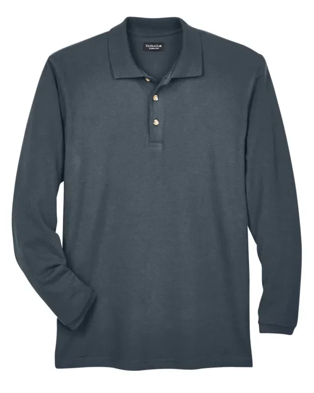 UltraClub Adult Long-Sleeve Classic Piqué Polo — view 30