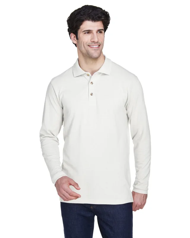 UltraClub Adult Long-Sleeve Classic Piqué Polo — view 4