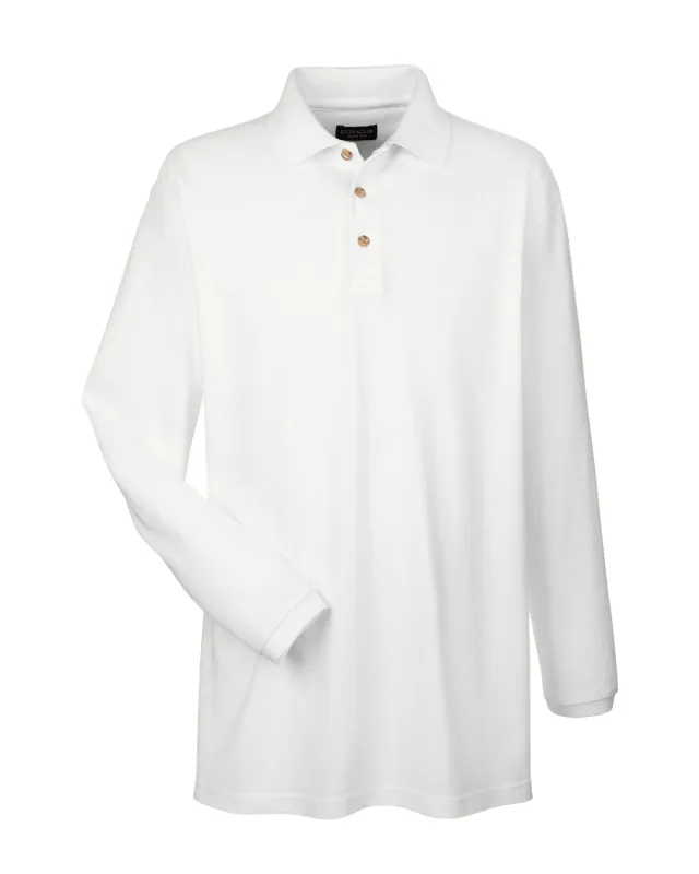 UltraClub Adult Long-Sleeve Classic Piqué Polo — view 5
