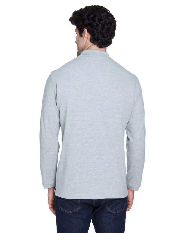 UltraClub Adult Long-Sleeve Classic Piqué Polo — view 8