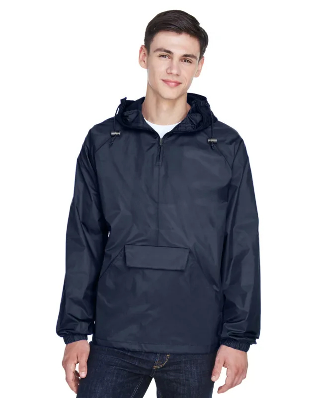 UltraClub Adult Quarter-Zip Hooded Pullover Pack-Away Jacket — view 11