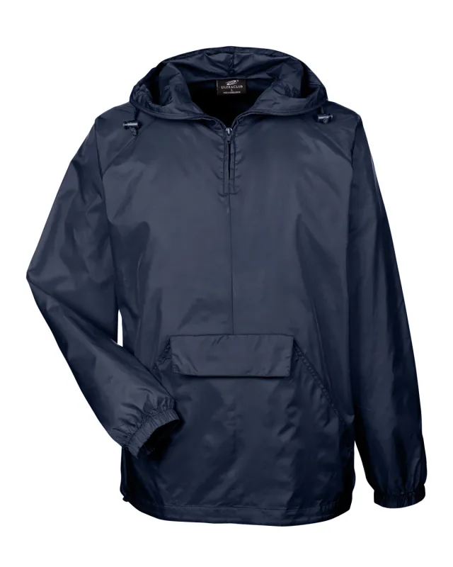 UltraClub Adult Quarter-Zip Hooded Pullover Pack-Away Jacket — view 12