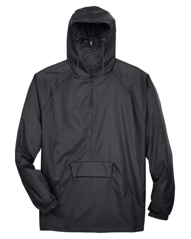 UltraClub Adult Quarter-Zip Hooded Pullover Pack-Away Jacket — view 3