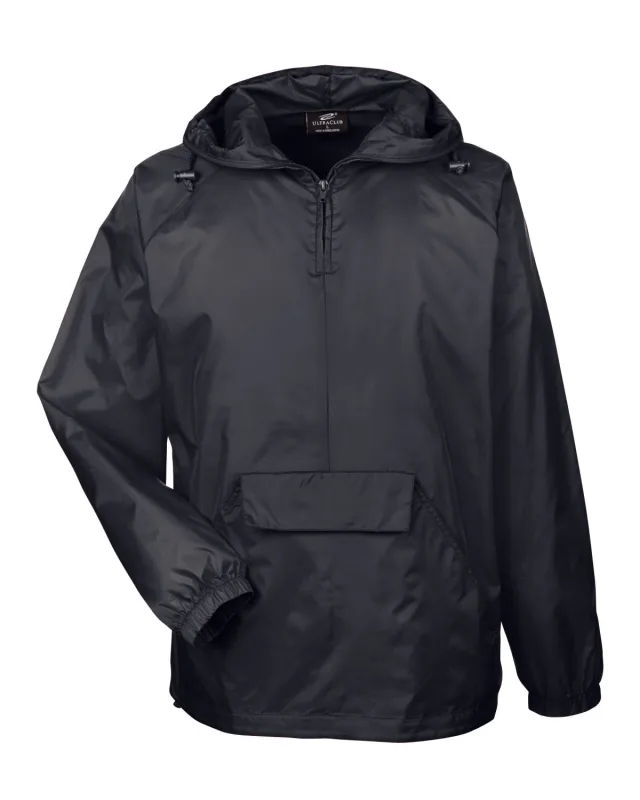 UltraClub Adult Quarter-Zip Hooded Pullover Pack-Away Jacket — view 5
