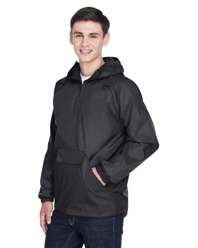 UltraClub Adult Quarter-Zip Hooded Pullover Pack-Away Jacket — view 6