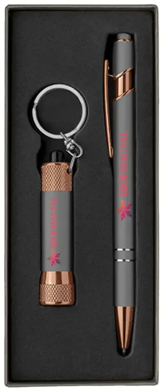 Custom Rose Gold Pen with Flashlight & Gift Box — view 3