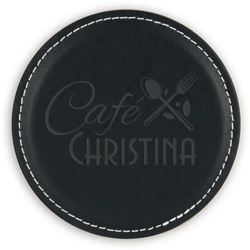 Custom Vintage Round Leather Coaster — view 5