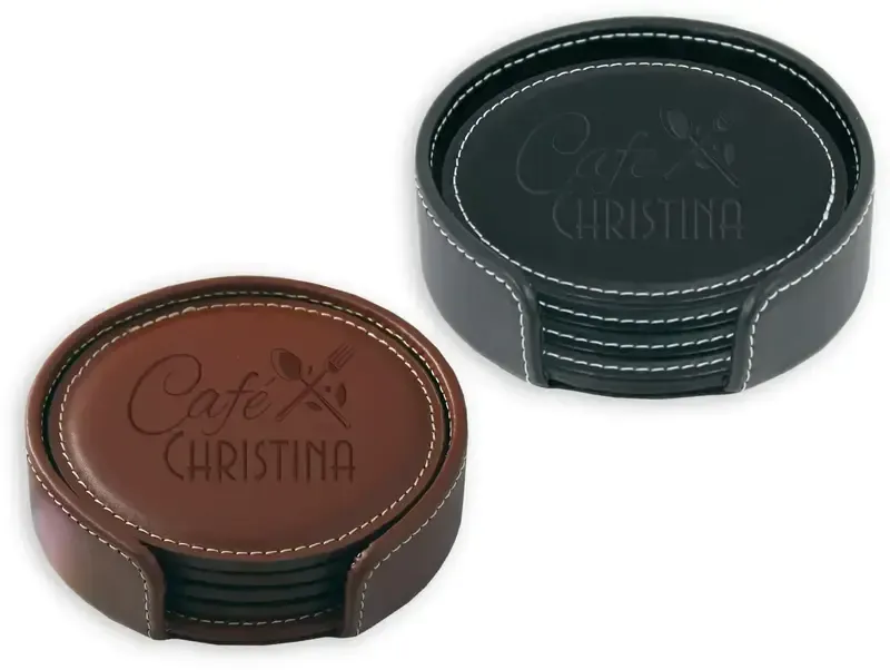 Custom Vintage Leather Coaster Set