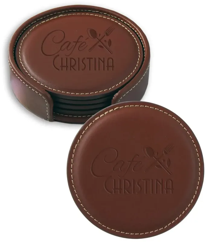 Custom Vintage Leather Coaster Set — view 3