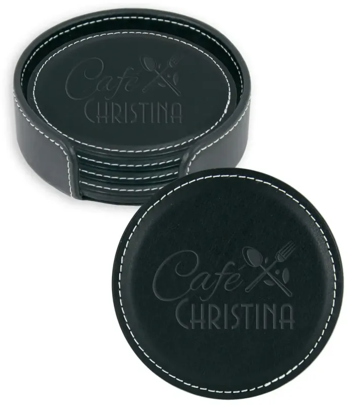 Custom Vintage Leather Coaster Set — view 7
