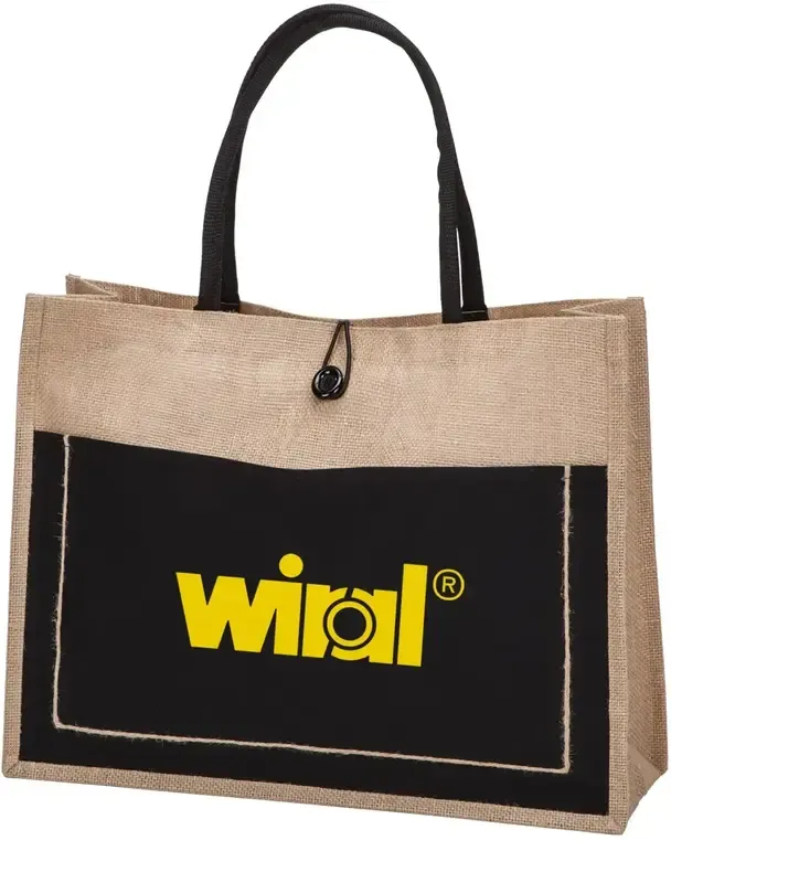 Customizable Jute Tote Bag with Cotton Handles & Pocket