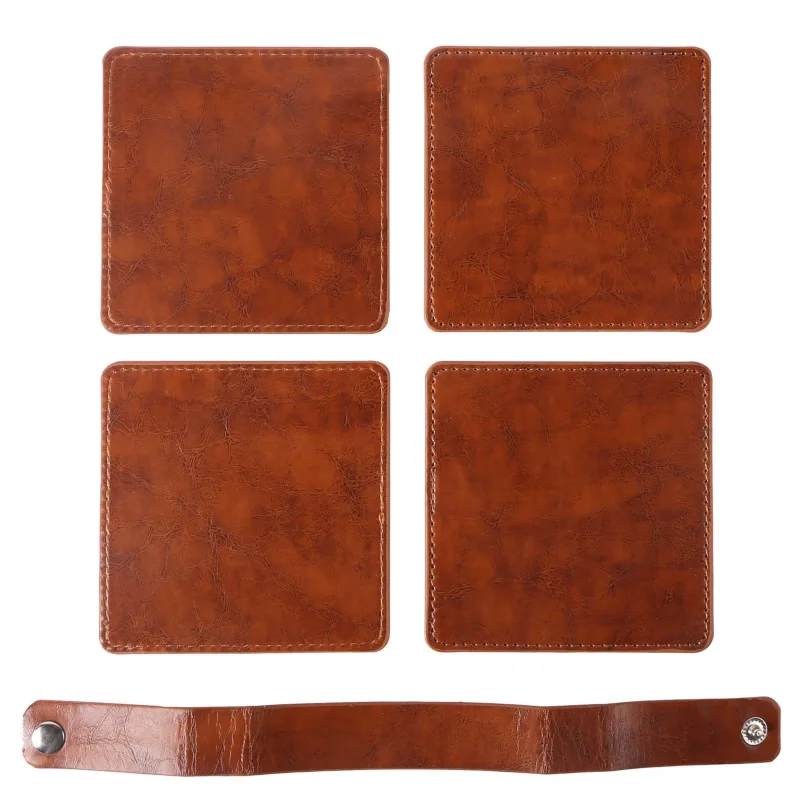 Watson Square PU Leather Coaster: 4 piece Set in Holder — view 4
