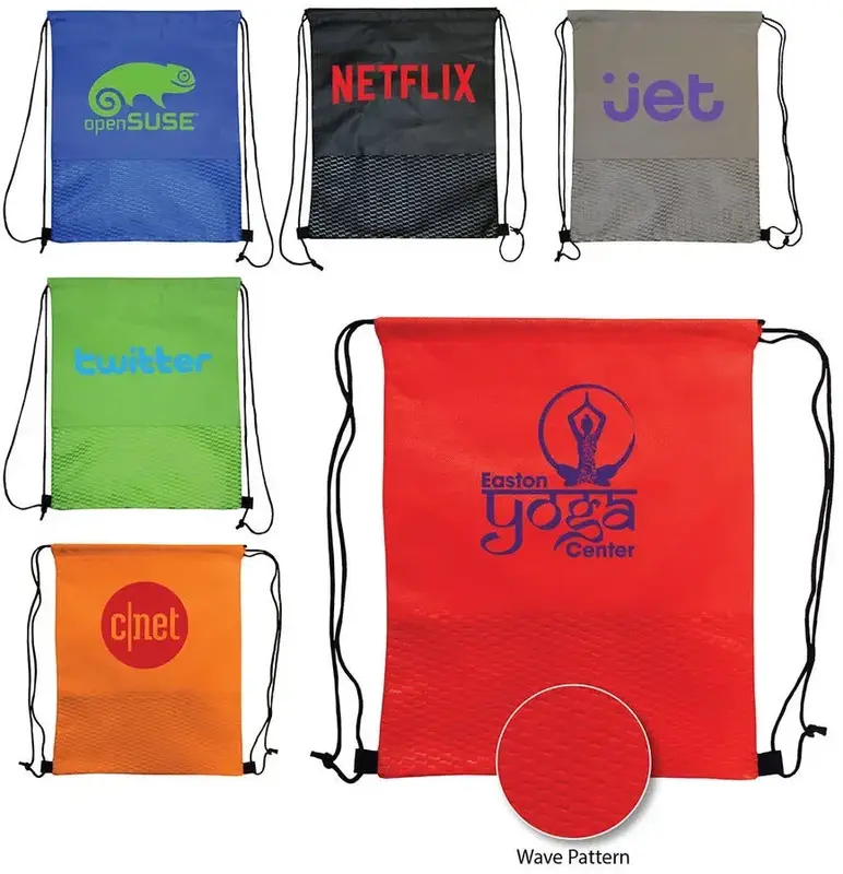 Wave NW Custom Drawstring Backpack - Durable Non-Woven Polypropylene Promotion Bag