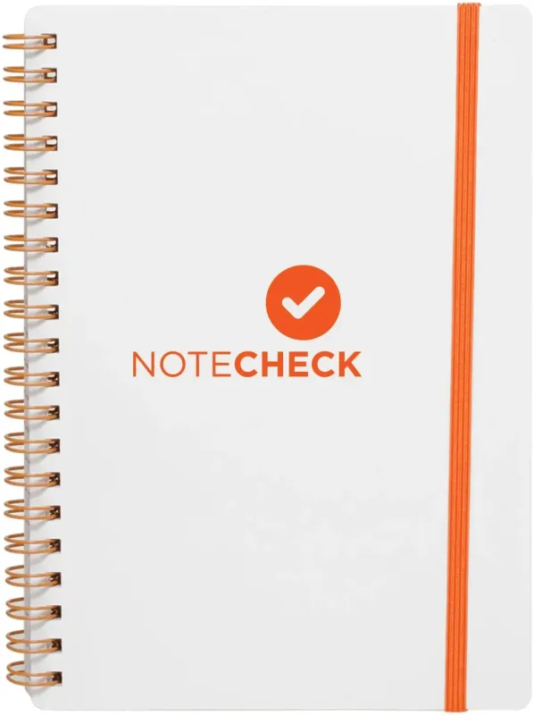 Custom White Spiral Notebook w/ Elastic Band - 5" x 7" (80 Lined Pages) — view 2