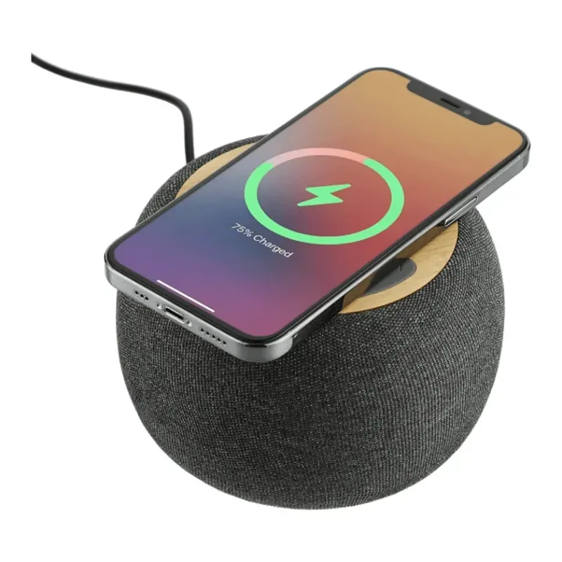 Personalized Bamboo & Fabric Speaker with Wireless Charging - 5W — view 3