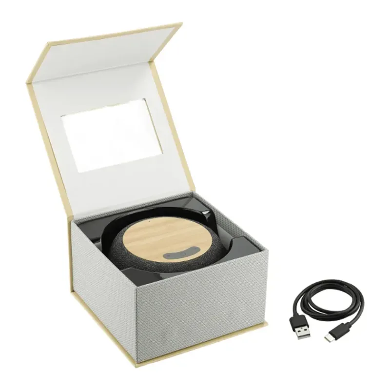 Personalized Bamboo & Fabric Speaker with Wireless Charging - 5W — view 4