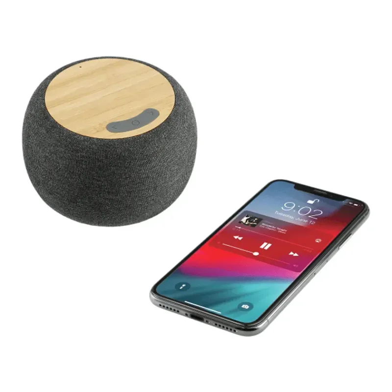 Personalized Bamboo & Fabric Speaker with Wireless Charging - 5W — view 6