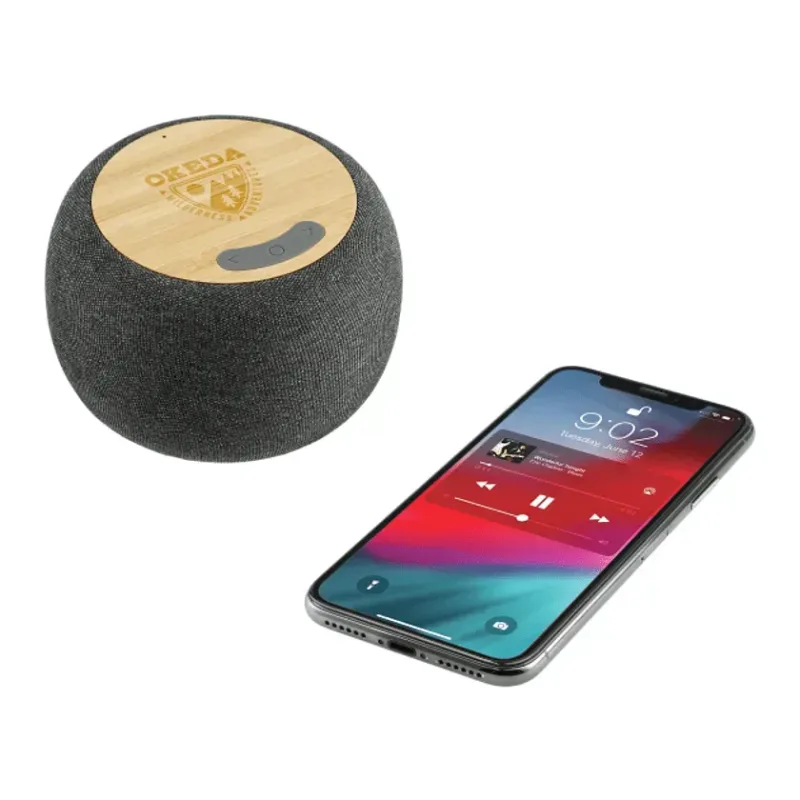 Personalized Bamboo & Fabric Speaker with Wireless Charging - 5W — view 9