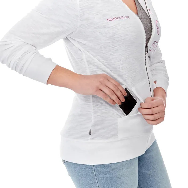 Custom Women's Lightweight Knit Full Zip Garner Hoodie with Thumb Holes — view 10