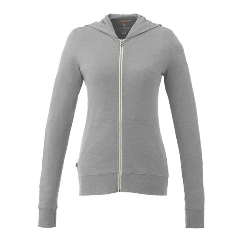 Custom Women's Lightweight Knit Full Zip Garner Hoodie with Thumb Holes — view 15