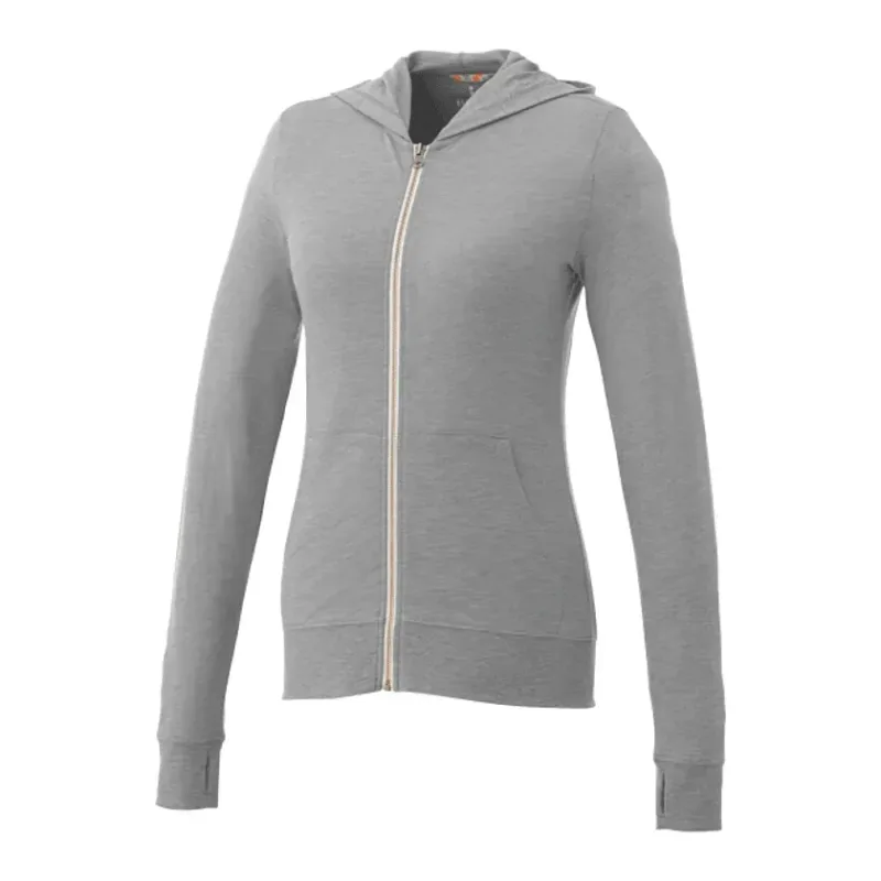Custom Women's Lightweight Knit Full Zip Garner Hoodie with Thumb Holes — view 17