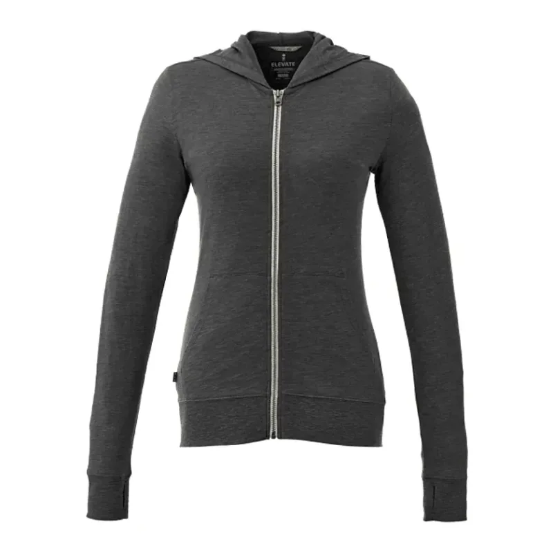 Custom Women's Lightweight Knit Full Zip Garner Hoodie with Thumb Holes — view 18
