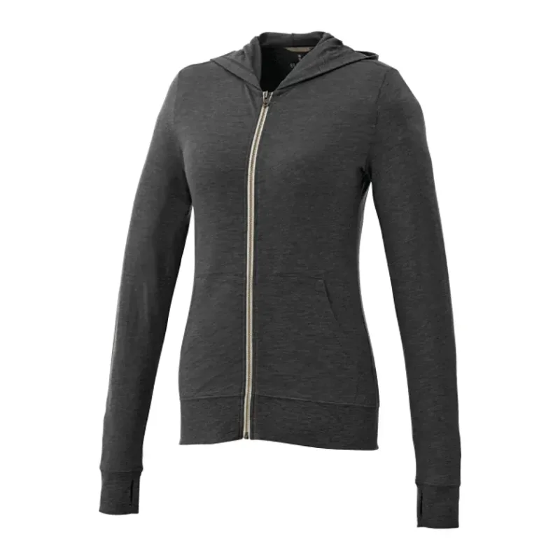 Custom Women's Lightweight Knit Full Zip Garner Hoodie with Thumb Holes — view 20