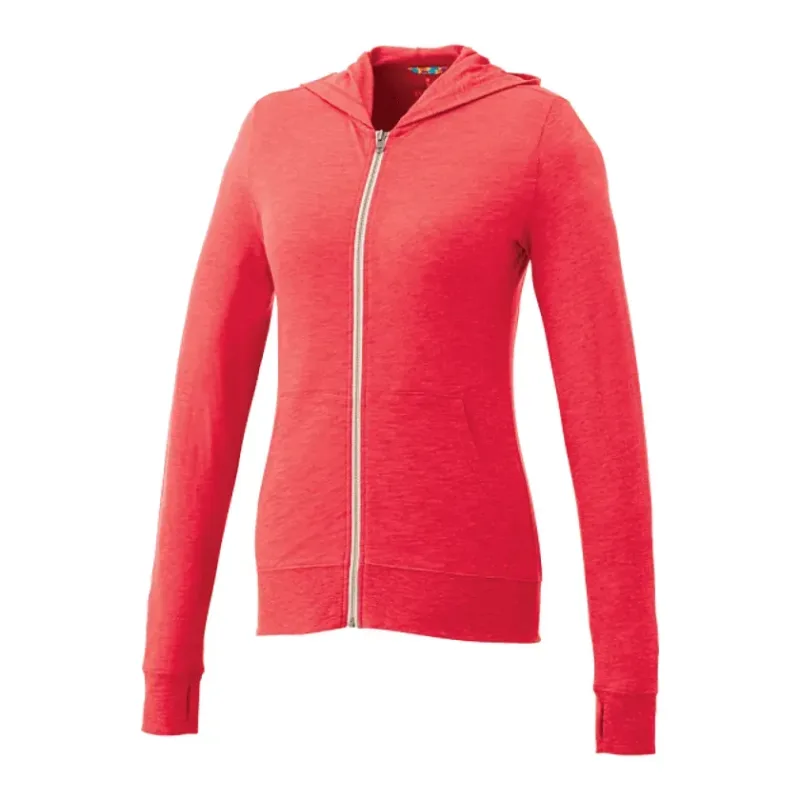 Custom Women's Lightweight Knit Full Zip Garner Hoodie with Thumb Holes — view 3