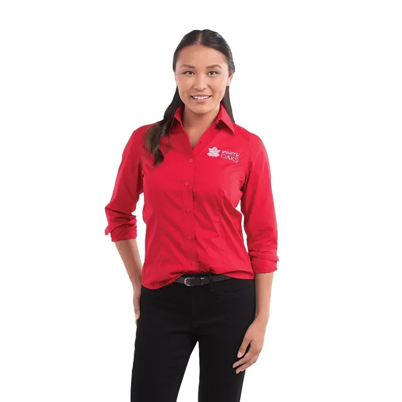 Customized Women's Preston Long Sleeve Button Up Shirt - 65% Polyester 35% Cotton — view 7