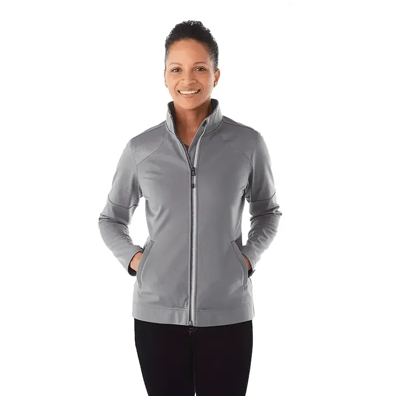 Branded Women's Full Zip Performance Jacket with Thumb Holes - Senger Knit