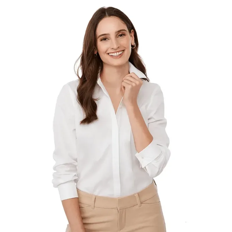 Custom UNTUCKit Tracey Long Sleeve Button Up Shirt for Women — view 22