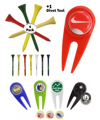 Wooden Golf Tee Set with Divot Repair Tool and Ball Marker