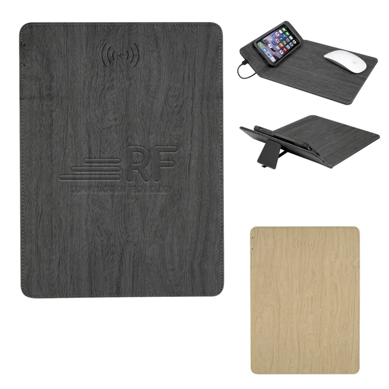 Woodgrain Wireless Charging Mouse Pad With Phone Stand — view 5