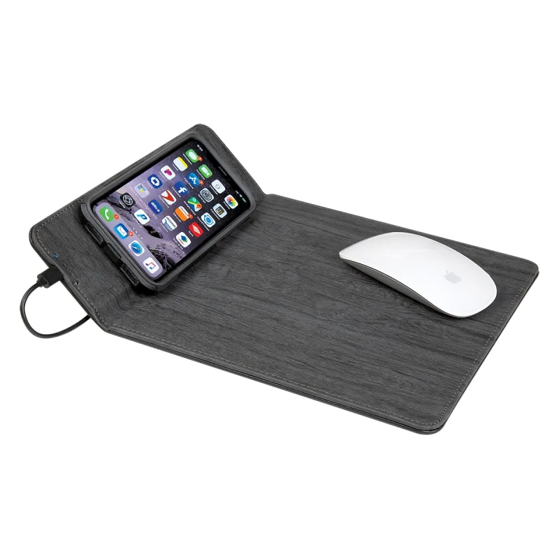 Woodgrain Wireless Charging Mouse Pad With Phone Stand — view 6
