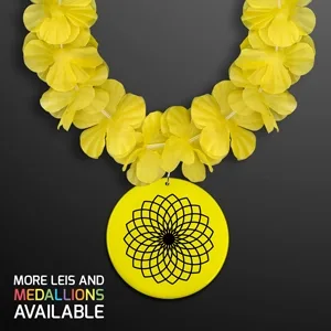 Yellow Flower Hawaiian Lei with Custom Medallion β view 1