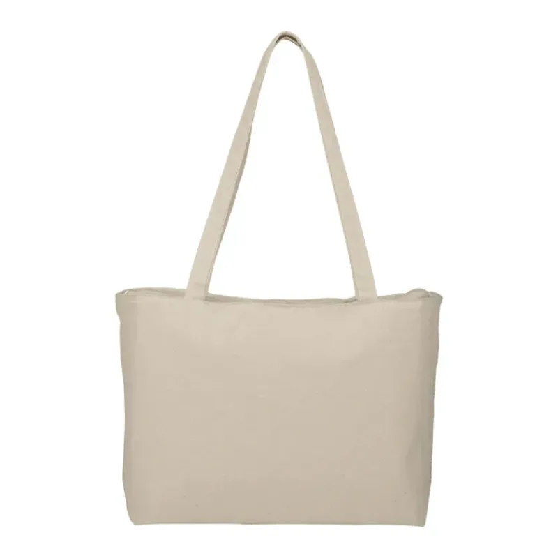 Custom Cotton Canvas Shopper Tote with Zipper - 12oz — view 3