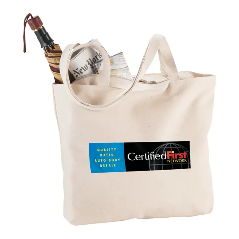 Custom Cotton Canvas Shopper Tote with Zipper - 12oz — view 5