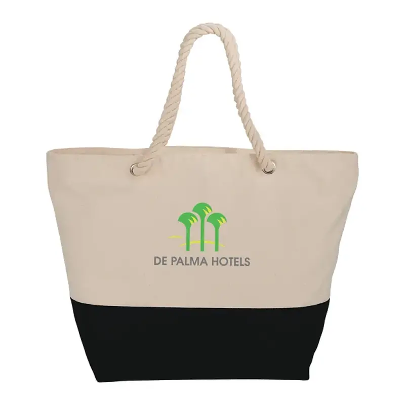 Custom Cotton Canvas Rope Tote with Zipper - 12oz