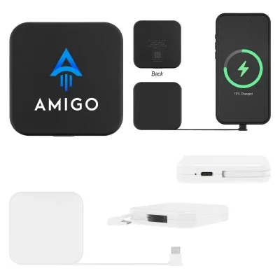 Mini power bank in black recycled ABS holding 1200 mAh