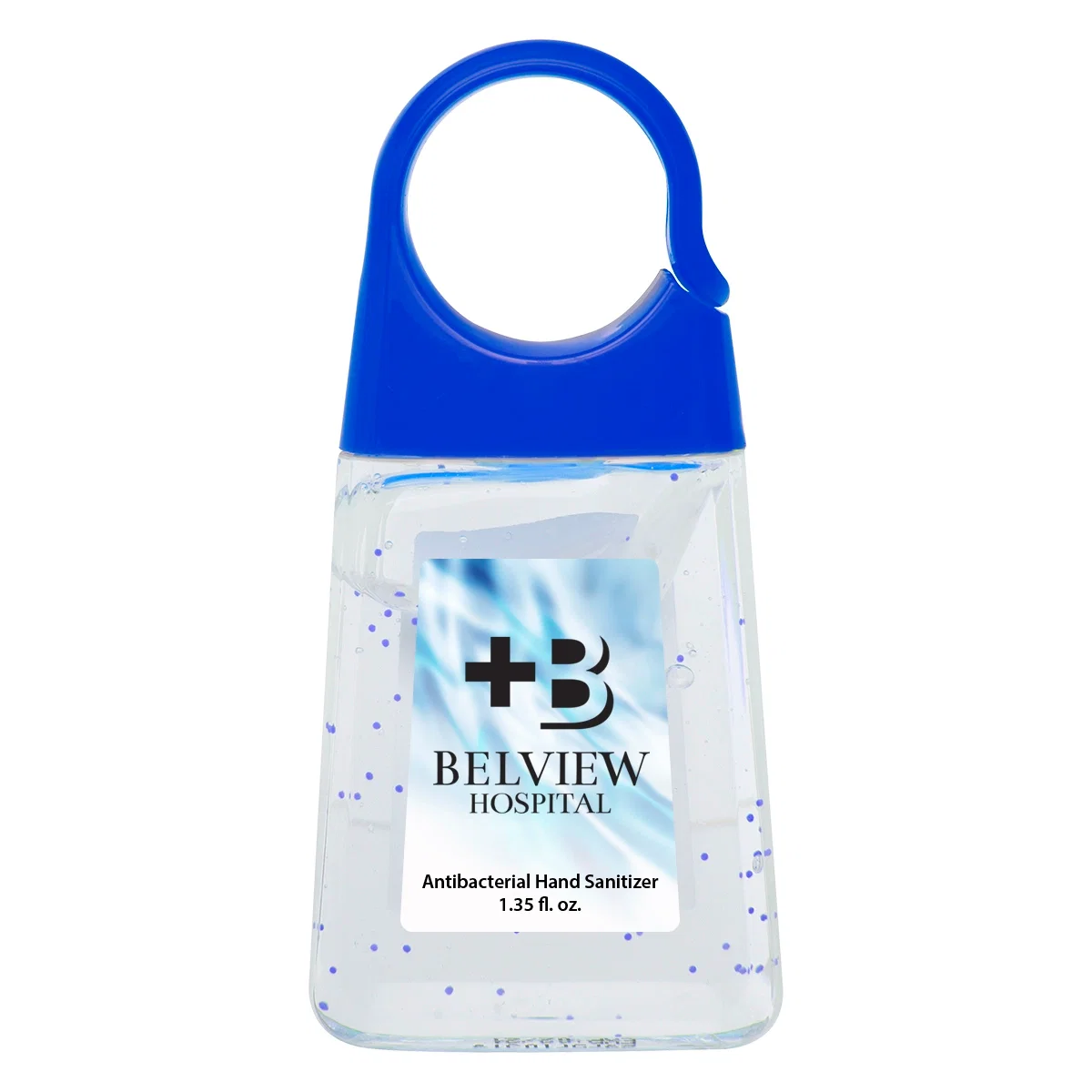 Blue cap fitted at the top of the bottle