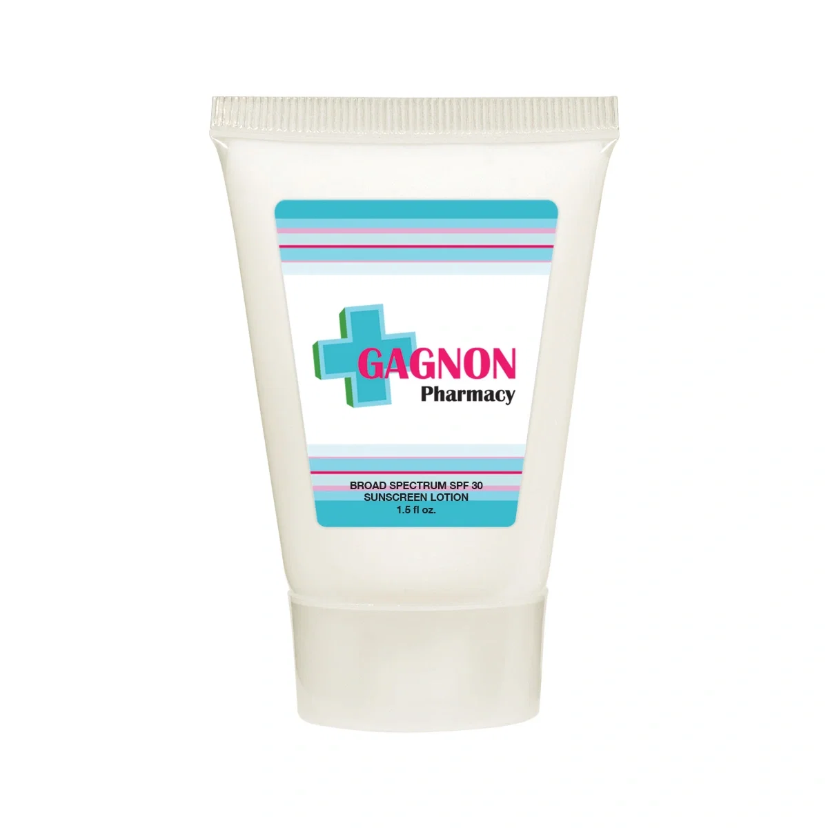 White sunscreen tube offering SPF thirty protection in a travel size