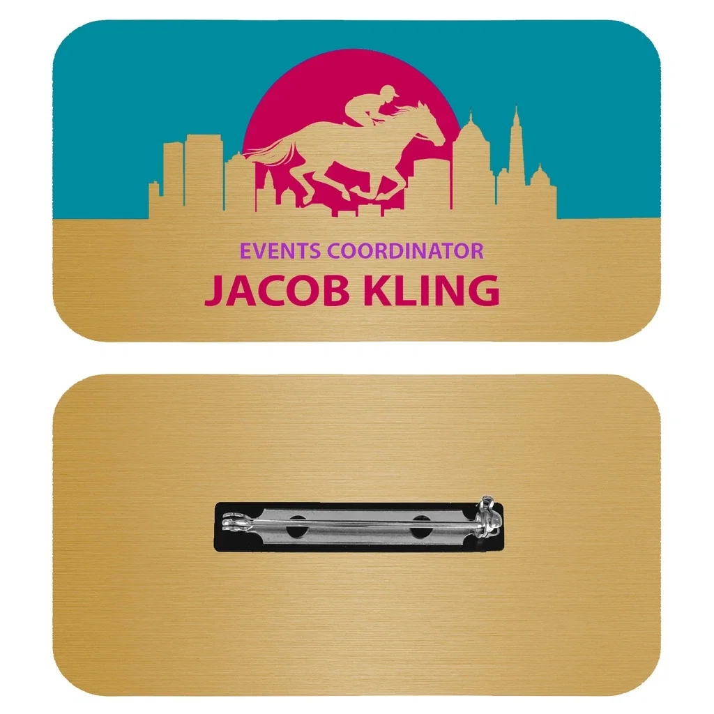 1.5 x 3 Name Badge - Pin Back — Gold — view 3