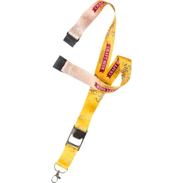 1-inch heavyweight satin lanyard with metal bottle opener and breakaway, sublimated