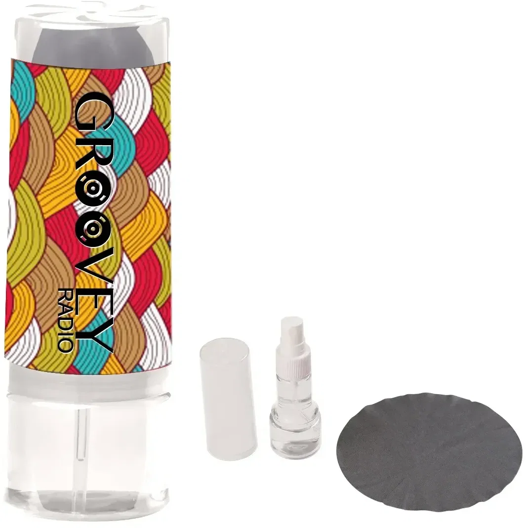 One ounce screen cleaning spray bottle paired with a microfiber cloth